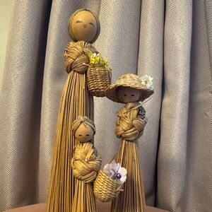 Handmade Straw Doll Trio in Natural Tan